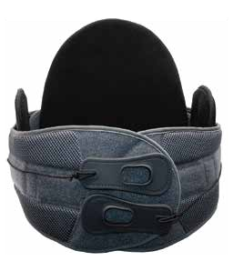 Gray Solace lumbar support brace with a back panel and front pull tabs, model BB-157.