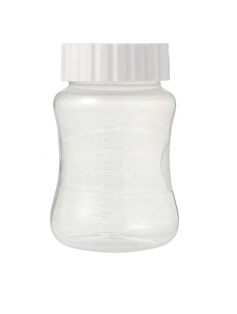 Clear Drive Pure Expressions wide-neck milk-storage bottle with a white screw cap.