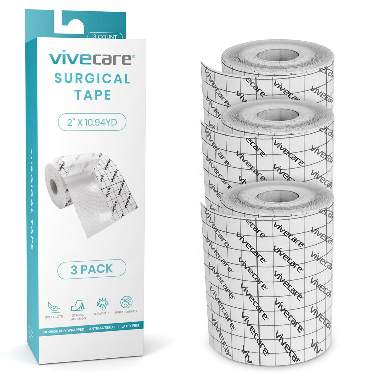 Vive Care surgical tape rolls with their package
