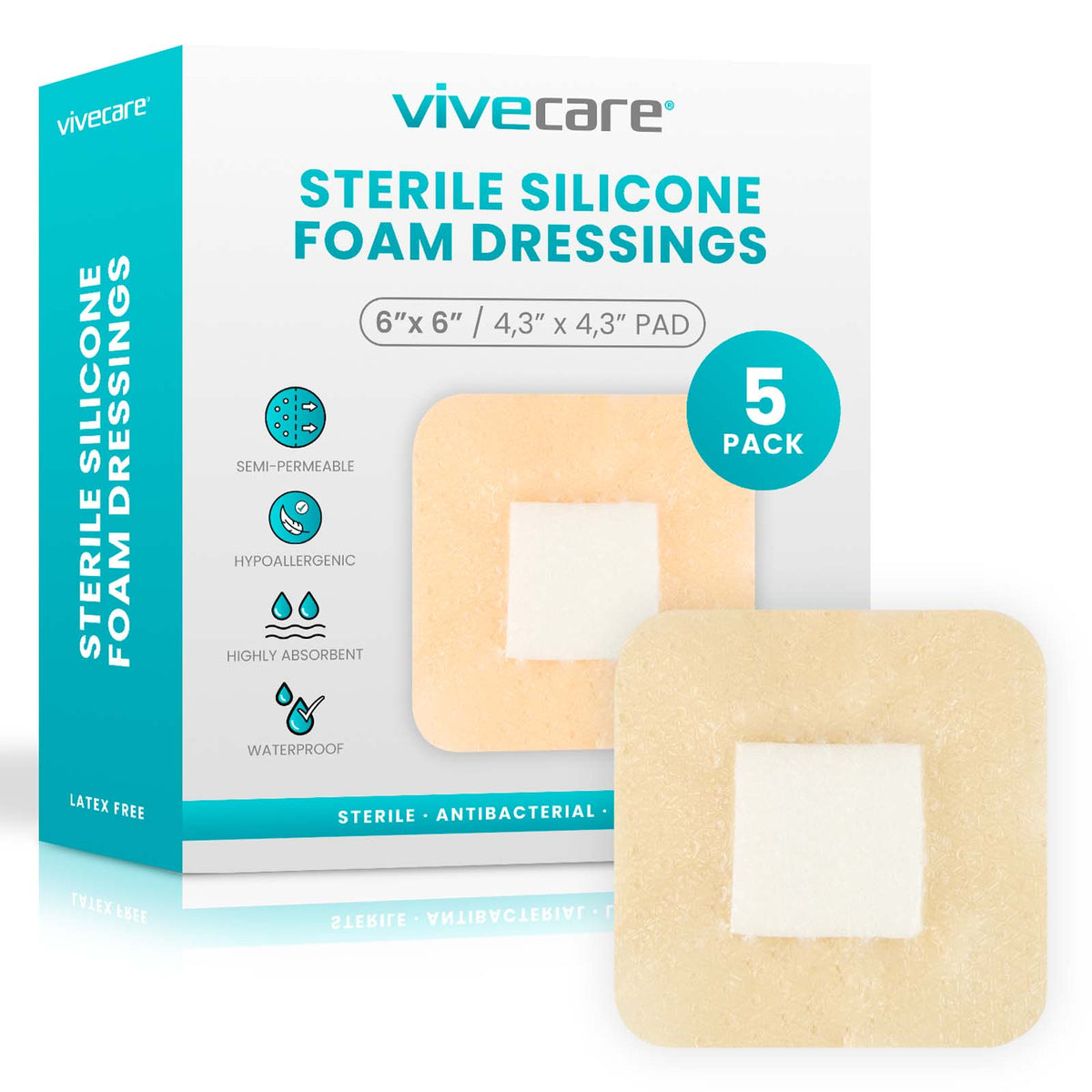 Vive Care silicone foam dressing with its package