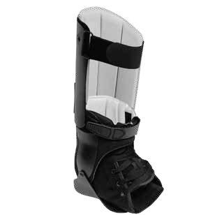 Black and white ankle brace with a tall rigid support and adjustable straps, model family AN35x.