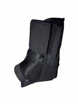 Black ankle gauntlet brace with a wraparound ankle fastening panel, model family AN36x.
