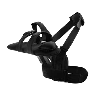 Black shoulder abduction brace with a supported arm platform and shoulder straps, model SH400.