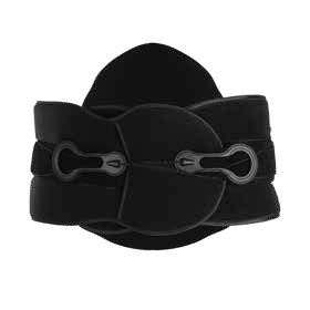 Black lumbar back brace with front pull tabs and a wraparound belt, model BA203.
