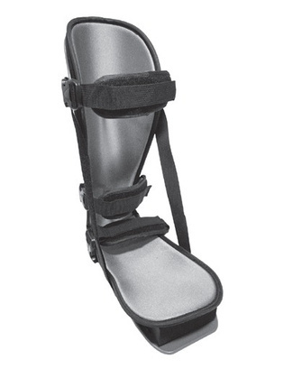 Black and gray night ankle splint with a padded inner surface and fastening straps, model family AN37x.