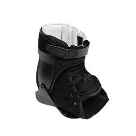 Black ankle brace with straps and rigid support around the lower leg, model family AN34x.
