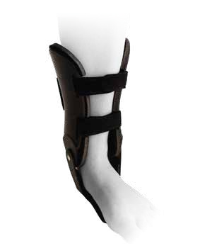 Black Raptor foot and ankle stabilizer shown fitted on a lower leg, model family AB0003-149x-xx.
