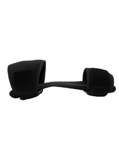 Black elbow support with padded upper-arm and forearm cuffs joined by a rigid bar, model EL210.