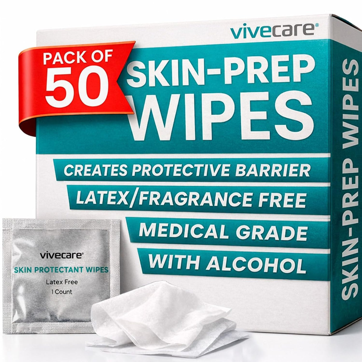 Vive Care skin protectant wipes with a packet and package