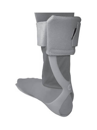 White foot-drop support shown on a lower leg with an upper fastening strap, model family AN38xx.