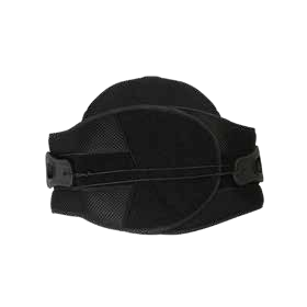 Black lumbar support belt with a low contoured panel and string-adjustment system, model BA204.